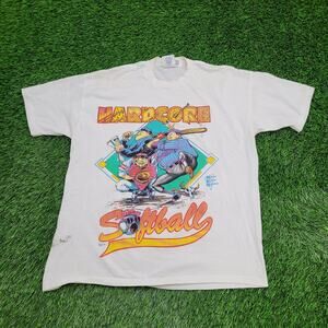 Vintage 1991 Hardcore Softball Shirt Large 21x27 White